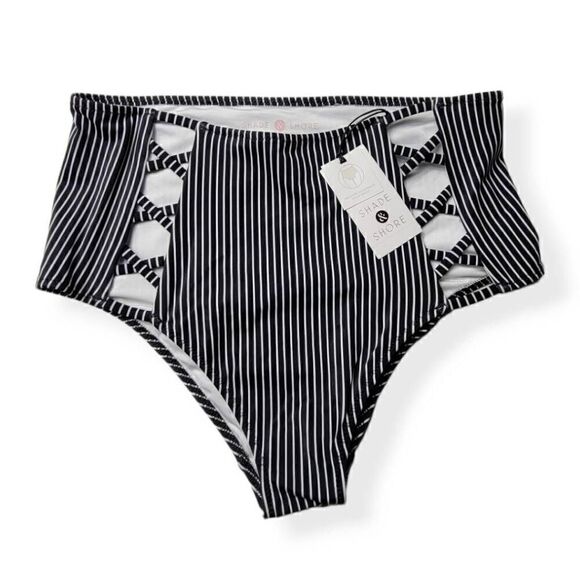 Share & Shore Striped High Waist Bikini Bottom Large - Picture 1 of 3